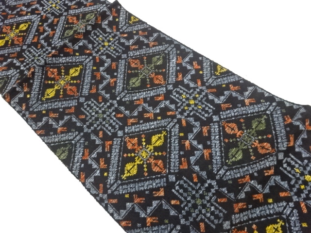 JAPANESE KIMONO / NAGOYA OBI / WOVEN RHOMBUS & GEOMETRIC